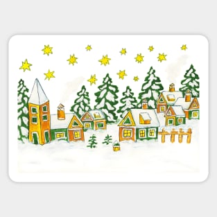 Winter landscape with green houses Sticker